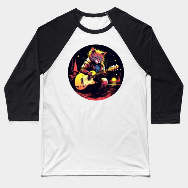 Cat Playing Guitar Funny Cat With Guitar Cute Cat Guitar Baseball T-Shirt by OscarVanHendrix